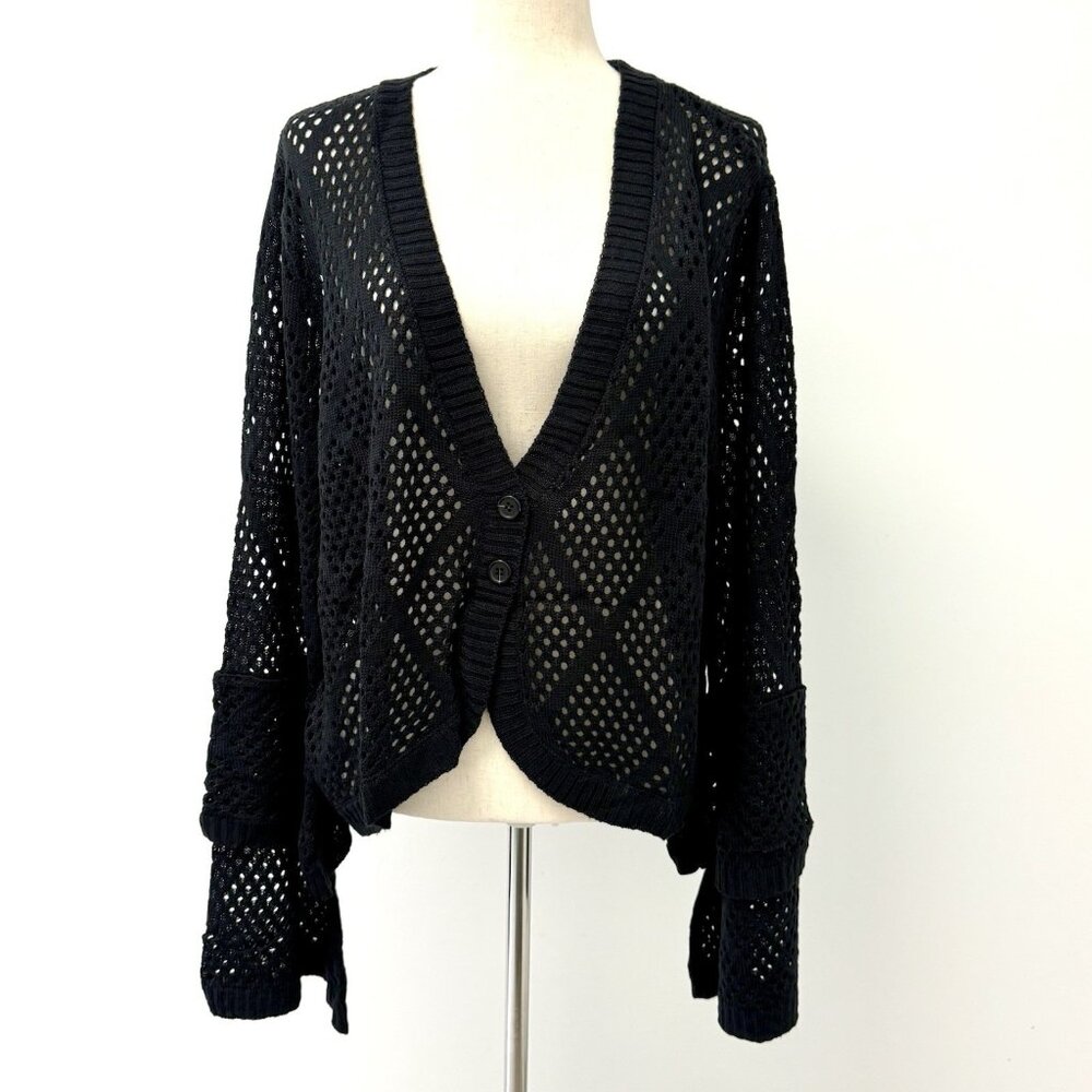 NWT By Design Open Weave‎ Cardigan Sweater Black Plus Size 2X Button Close